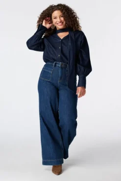 Denim blouse met sjaaltje