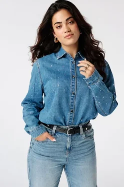 Denim blouse met strass