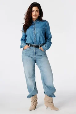 Denim blouse met strass