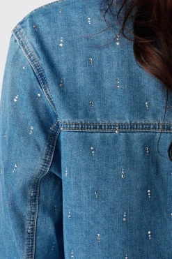Denim blouse met strass