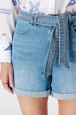 Denim short met tailleband