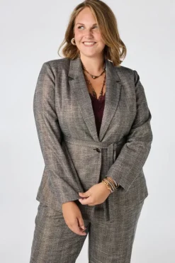 Geruite blazer met ceintuur