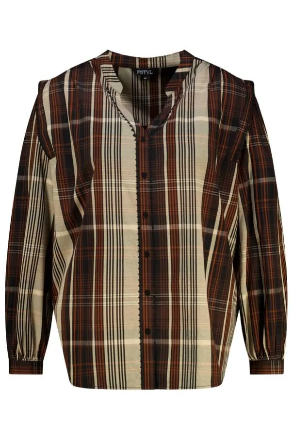Geruite blouse met volant