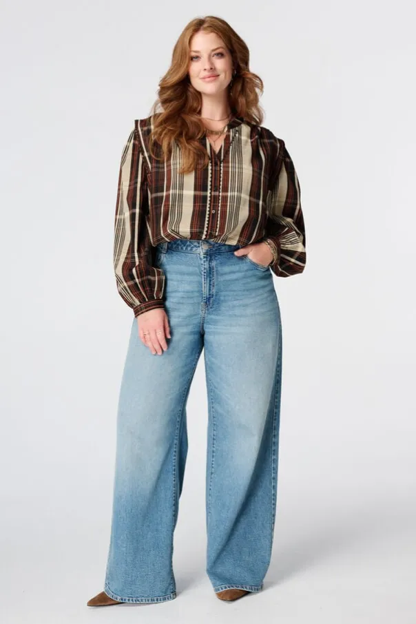 Geruite blouse met volant