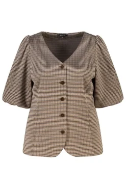 Geruite top met pofmouwen