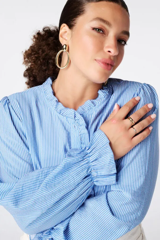 Gestreepte blouse met volants