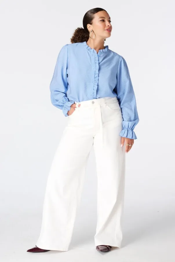Gestreepte blouse met volants
