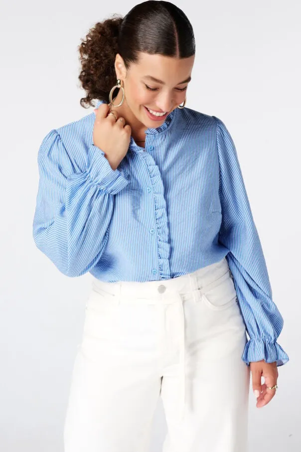 Gestreepte blouse met volants