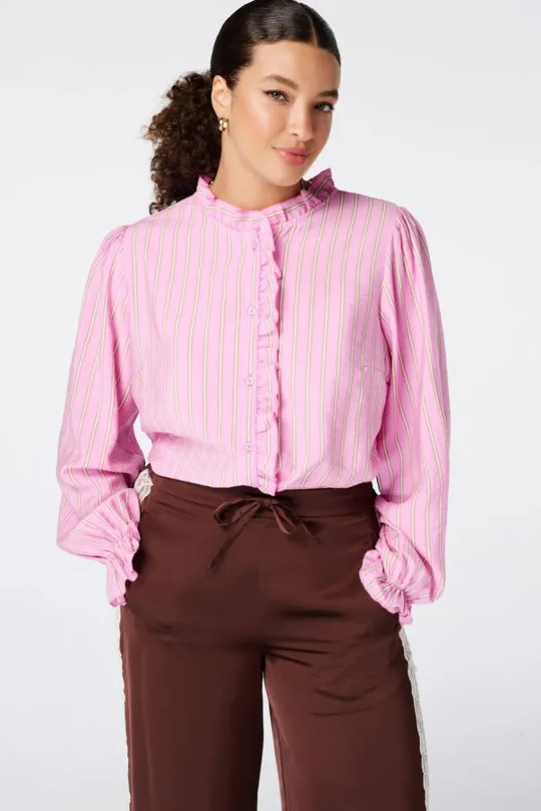Gestreepte blouse met volants
