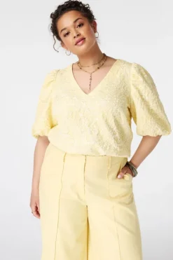 Jacquard blouse met pofmouwen