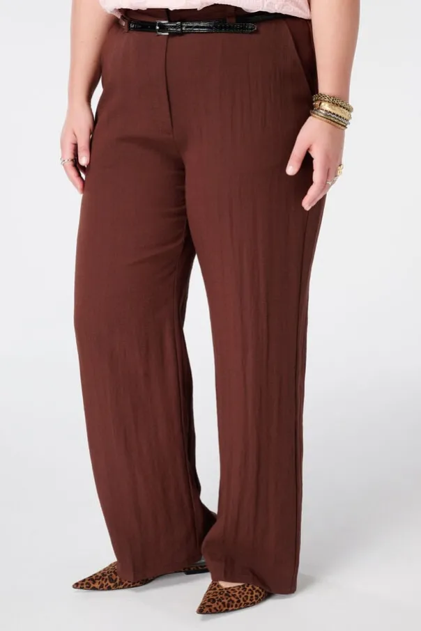 Linnen look broek met ceintuur