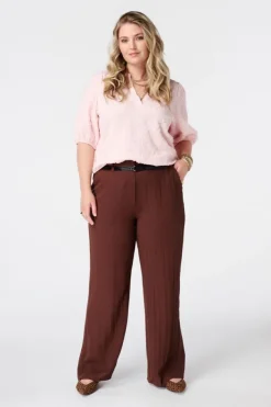 Linnen look broek met ceintuur