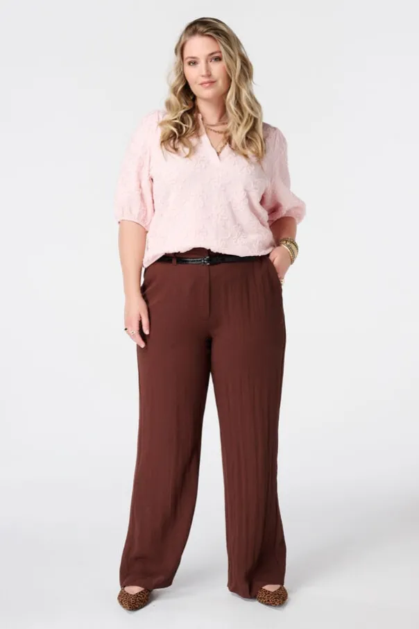 Linnen look broek met ceintuur