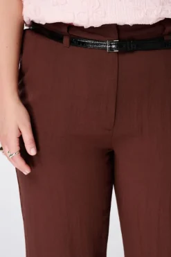 Linnen look broek met ceintuur