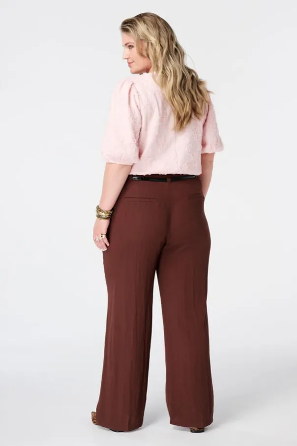 Linnen look broek met ceintuur
