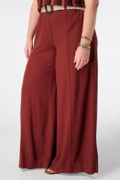 Linnen wide leg broek met ceintuur
