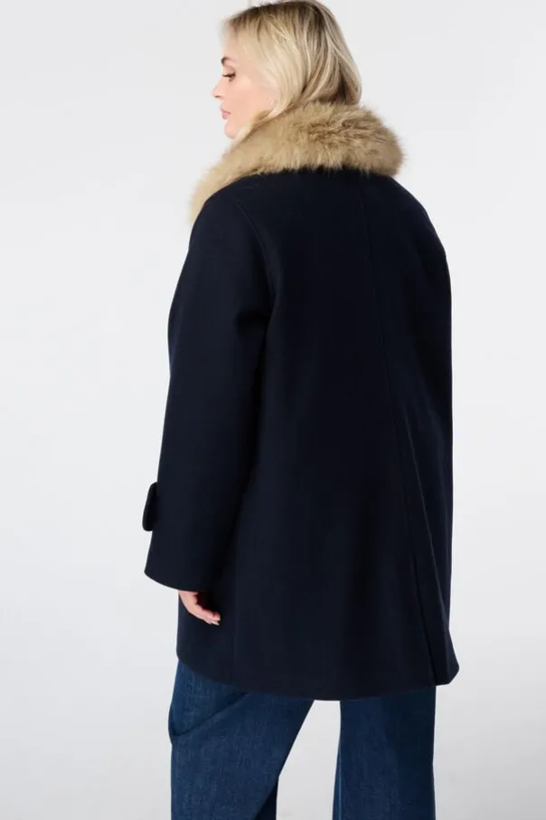 Manteljas met faux fur kraag