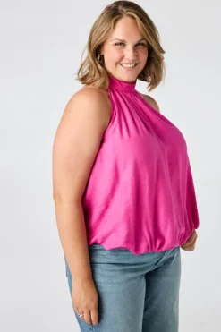 Mouwloze blouse met hoge hals