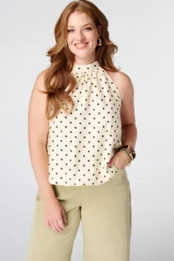 Mouwloze blouse met hoge hals