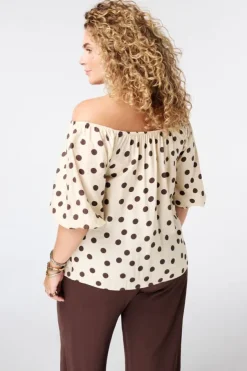 Off-shoulder blouse met polka dot