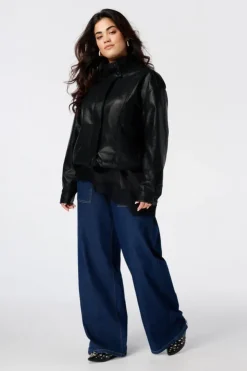 PU jacket met hoge kraag