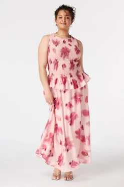 Rok in satijnlook met bloemenprint