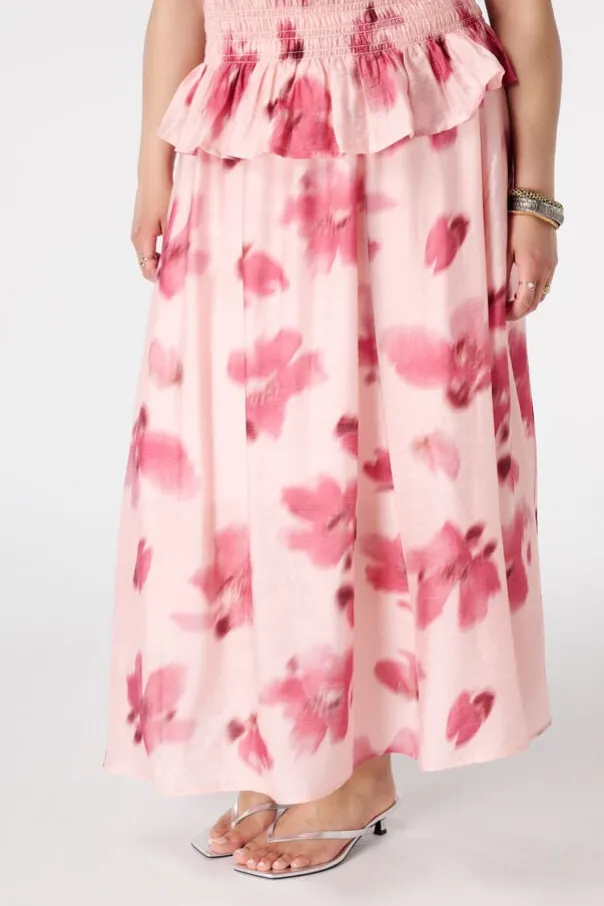 Rok in satijnlook met bloemenprint