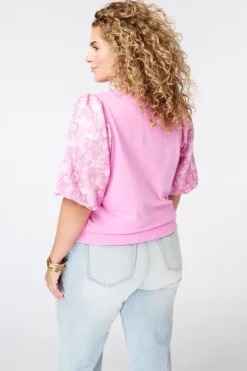 Top met jacquard mouwen