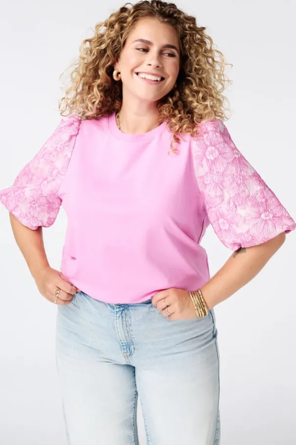 Top met jacquard mouwen