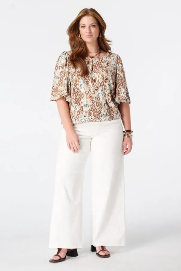 Top met print en ronde hals