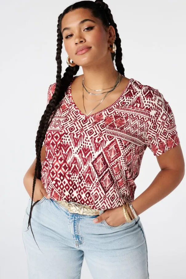 Top met print en V hals