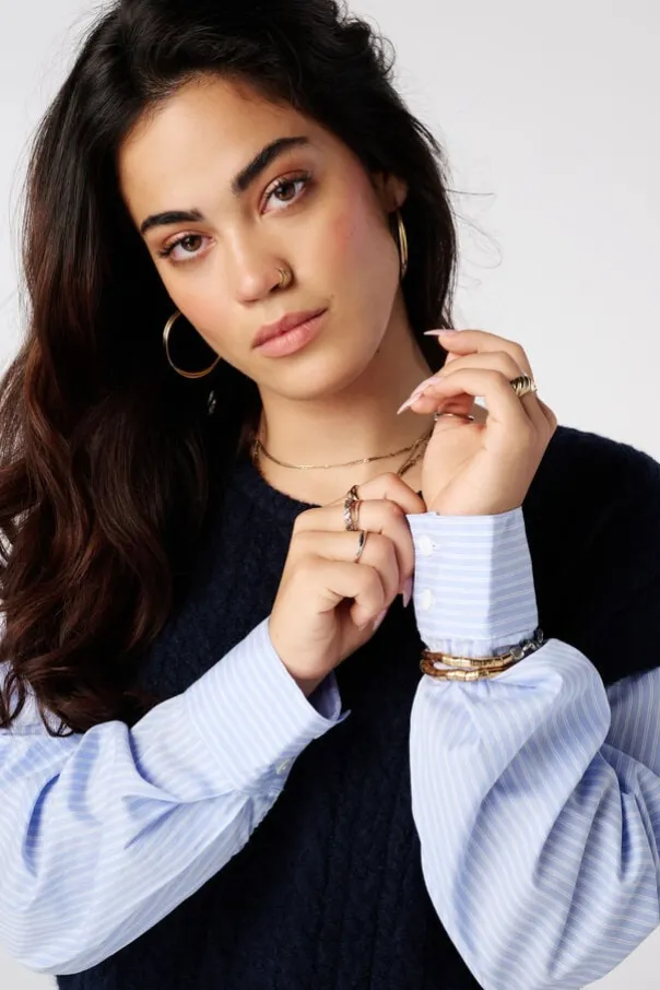 Trui met contrasterende blouse mouwen