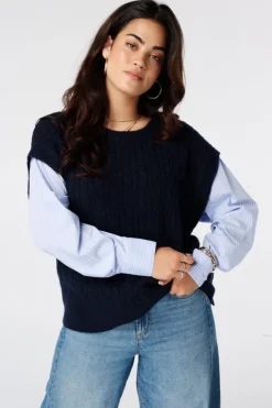 Trui met contrasterende blouse mouwen