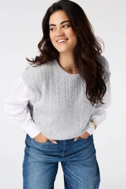 Trui met contrasterende blouse mouwen
