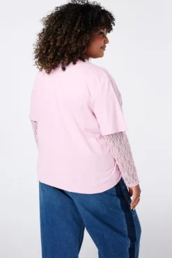 T-shirt met kanten mouwen