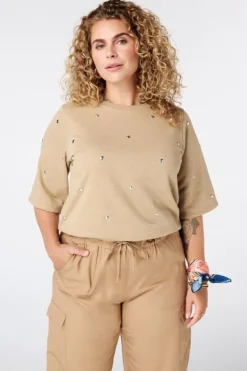 T-shirt van sweatstof met studs