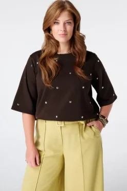 T-shirt van sweatstof met studs