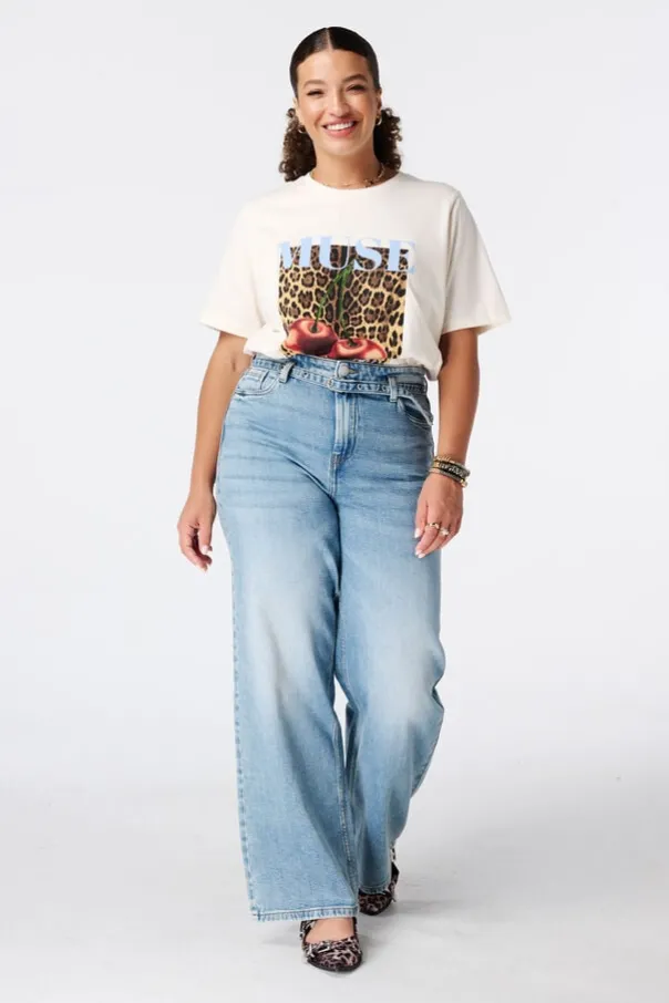 Wide leg jeans met riempje