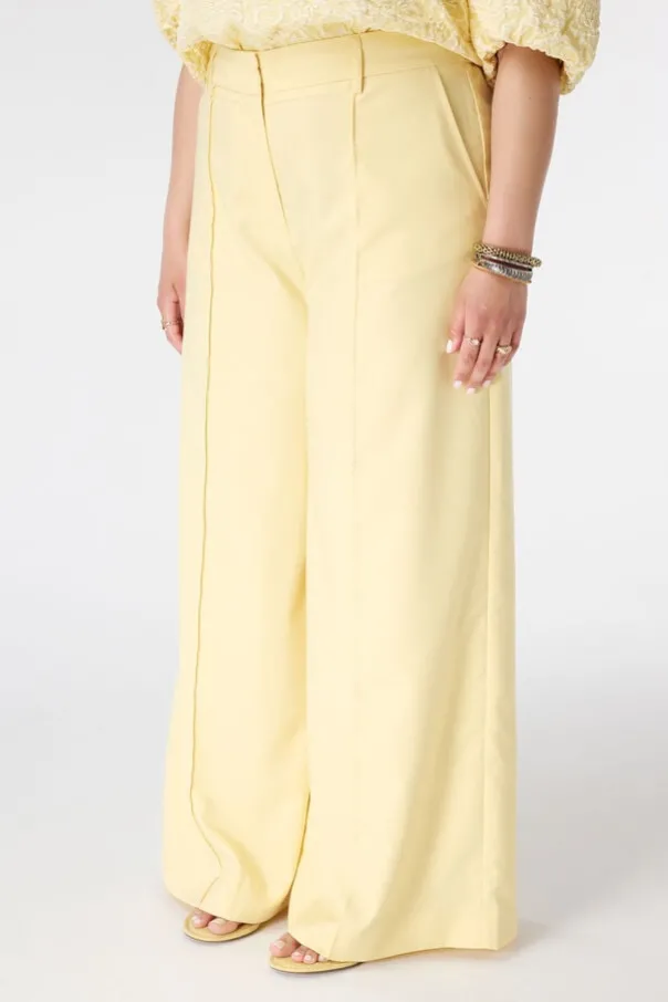 Wide leg pantalon met siernaden