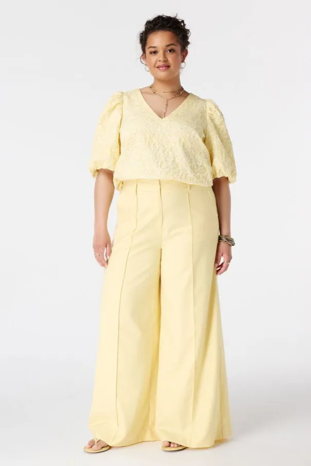 Wide leg pantalon met siernaden